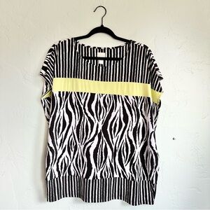 Chico's | Women’s Black White Green Zebra Print Top‎ Size XL/16 Chico’s Size 3
